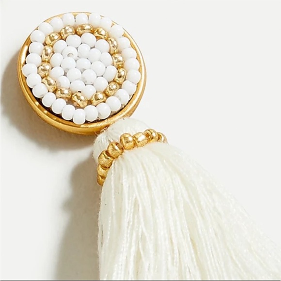 EUC J.Crew Beaded Tassel Stud Earrings in white and gold - Picture 3 of 4